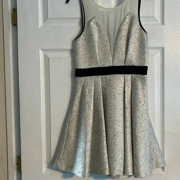 bcbgeneration black and gold dress Adrianna Papell Metallic Lace Sheath Dress With Bell Sleeves main image 1